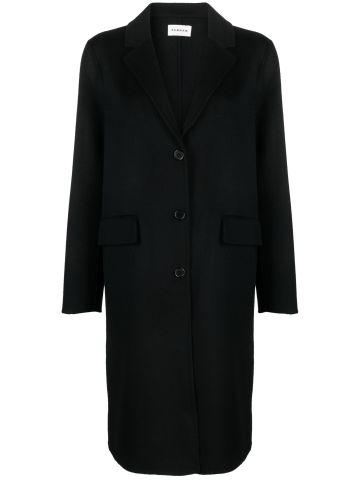 Black single-breasted coat with peaked lapels