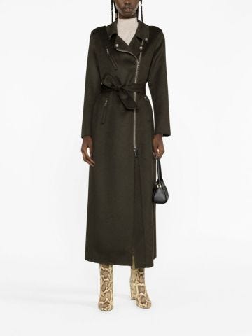 Off-centre belted trench coat