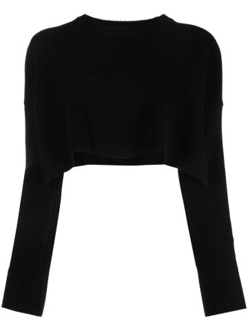 Black crew-neck crop sweater