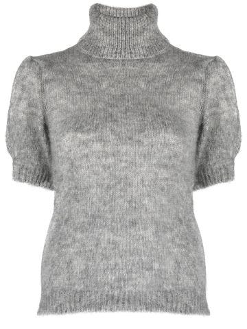 High-neck short-sleeve knit top