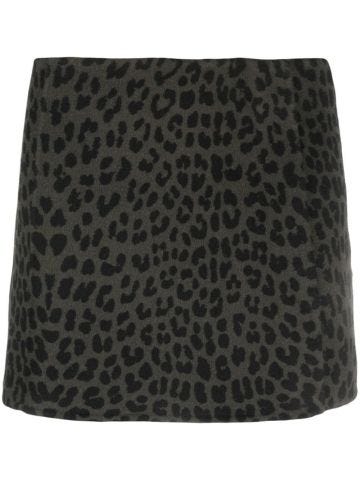 Leopard-print wool mini skirt