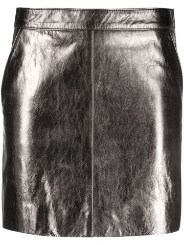 Grey metallic leather mini skirt