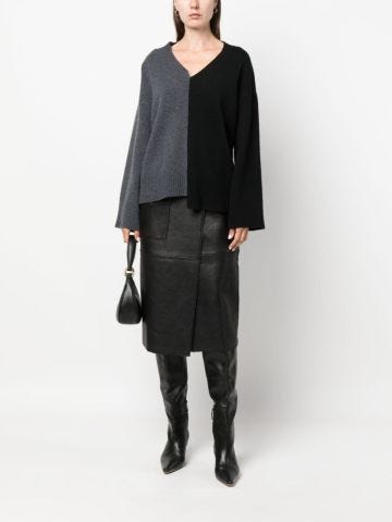 Black leather high-waisted midi skirt
