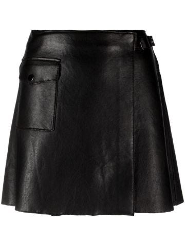 Black leather wrap miniskirt