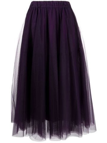 Purple pleated tulle midi skirt