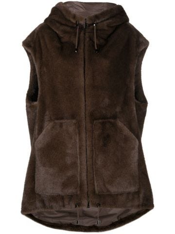 Brown faux fur hooded vest