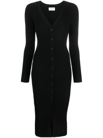 Black ribbed midi dress with buttons