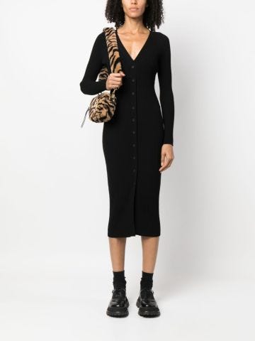 Black ribbed midi dress with buttons