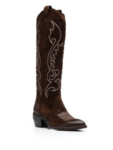 Brown texan boots with decorative stitching