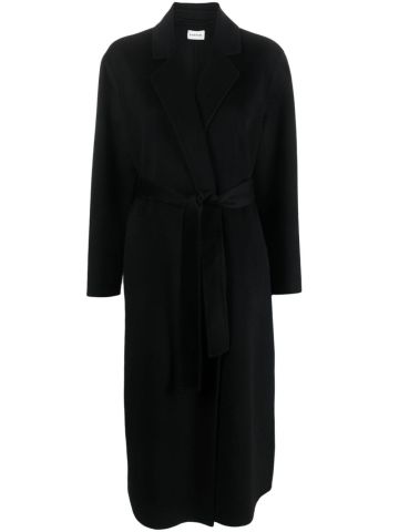 Black belted-waist cashmere midi coat