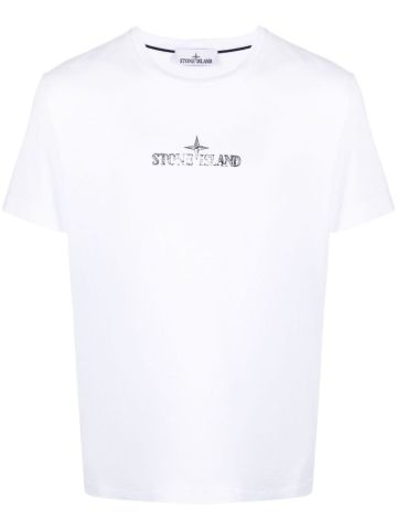 White T-shirt with silver logo print
