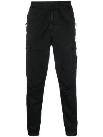 Black cargo trousers with elasticated waistband