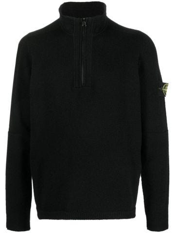 Black Compass-motif half-zip jumper