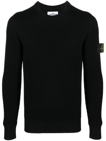 Black Compass-motif ribbed-knit jumper