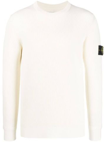 White Compass-motif ribbed-knit jumper