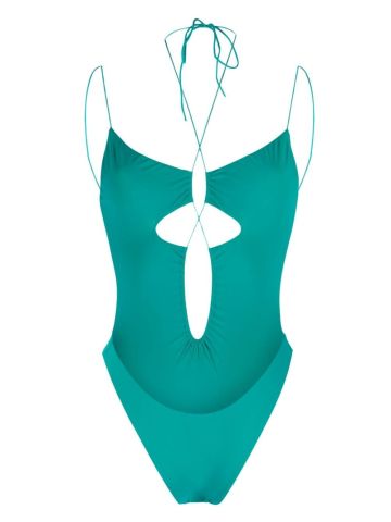 Open-back halterneck swimsuit