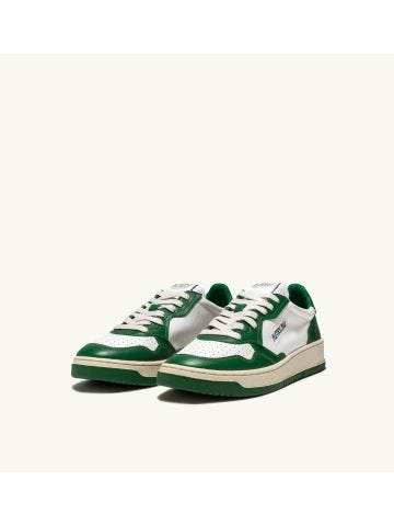 Medalist low sneaker in pelle bicolore bianco e verde