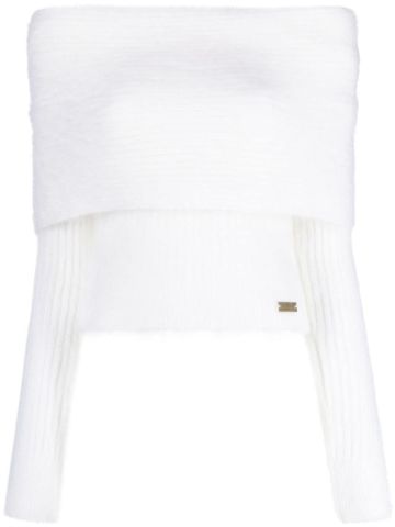 White jumper with bare shoulders