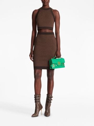 Brown high-waisted skirt with jacquard monogram
