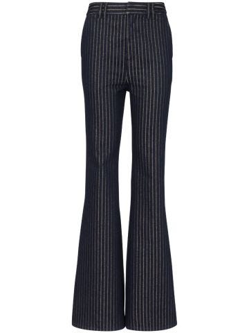 Striped high-rise flared jeans