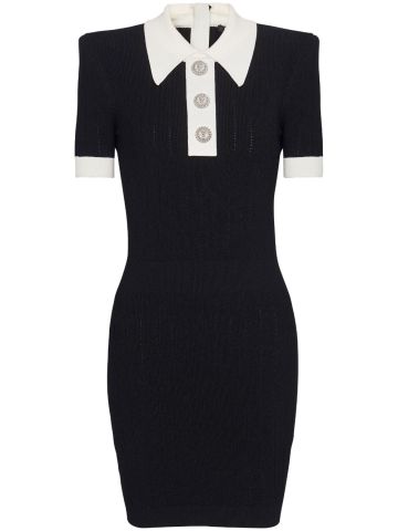 Black ribbed short dress with collar