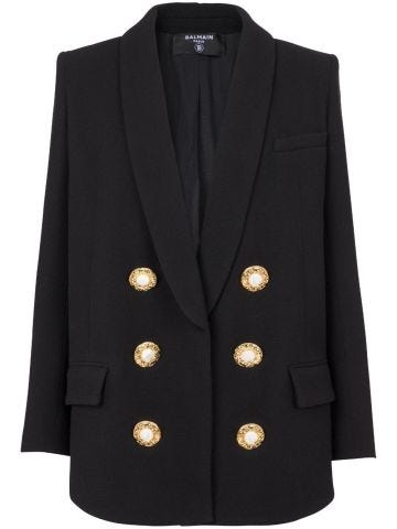 Black double-breasted jacket with jewelled buttons