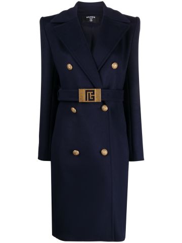 Belted double-breasted wool coat
