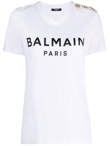 T-shirt bianca con stampa logo nero