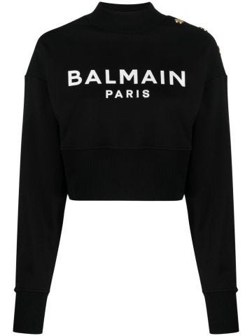 Black crop sweatshirt with logo print