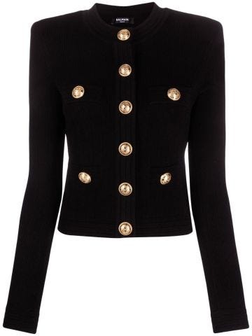 Black knitted cardigan with gold buttons