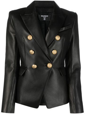 Black leather double breasted blazer