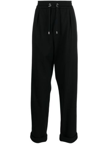 Black sporty tapered drawstring trousers