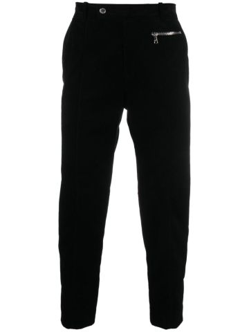 Black zip-pocket straight trousers