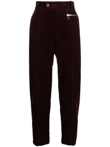 Tapered-leg suede cropped trousers
