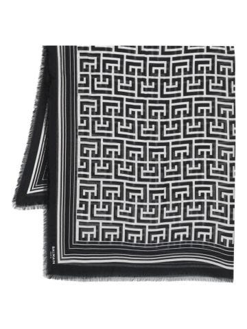 Sciarpa con stampa monogramma nera e bianca