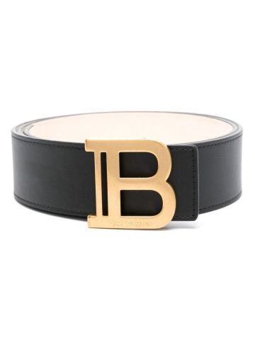 Logo-buckle leather belt