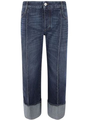 Jeans blu crop con risvolto