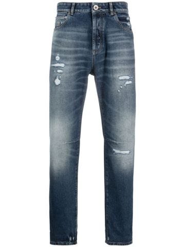 Logo-patch cotton straight-leg jeans