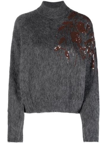 Sequin-embellished knitted jumper