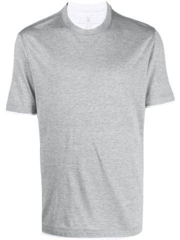 Grey layered-collar T-Shirt