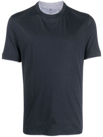 Blue layered-collar T-Shirt