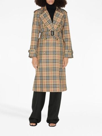 Vintage Check-print trench coat