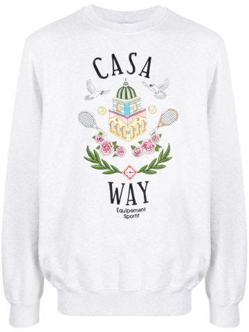 Grey Casa Way-embroidered cotton sweatshirt