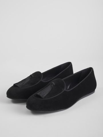 Black velvet Olimpia loafer with tassel