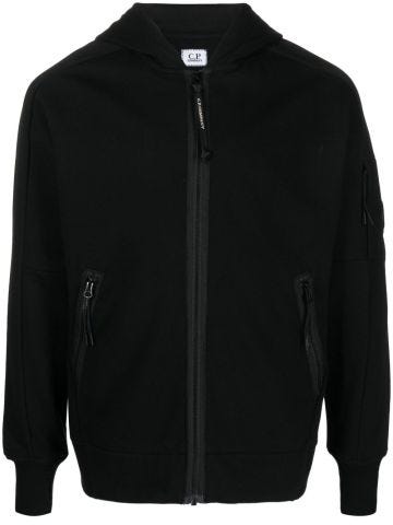 Lens-detail jersey zip-up hoodie