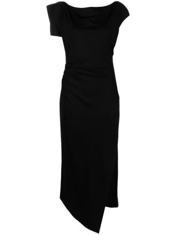 Black asymmetrical midi dress with ruffles