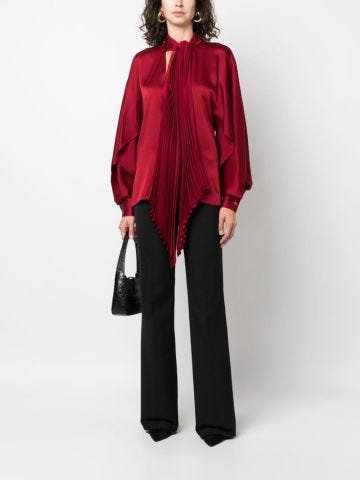 Pleated pussy-bow satin blouse