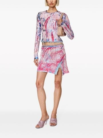 O-Hopla short skirt with fringed abstract multicolor print