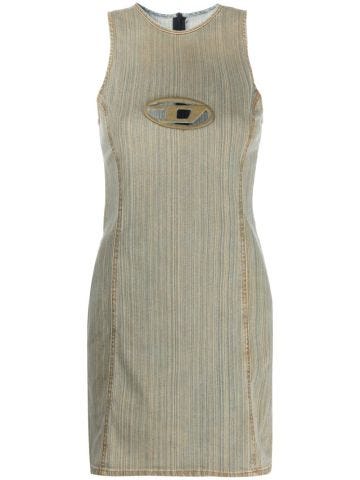 Beige denim short dress with logo plaque