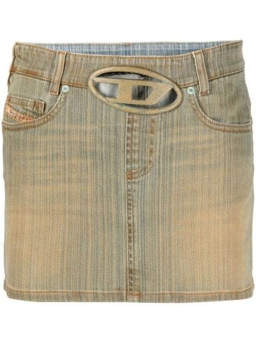 Beige Denim Skirt with Oval D Buckle